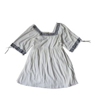 Mi Ami Vacation Swim Coverup Short Sleeve Dress White Blue Womens Med